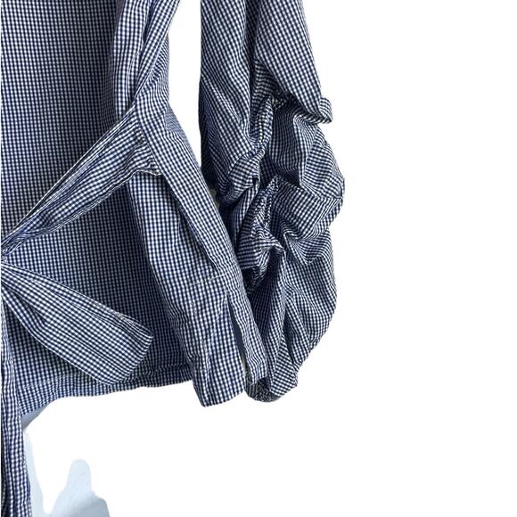 Max‎ Jeans Women Top S Blue Small Checkered Tiered Puff Sleeve Back Tie Preppy - Picture 8 of 14